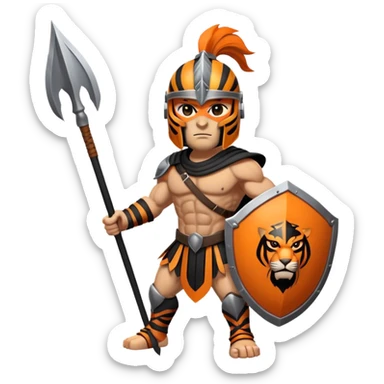 Spartan tiger warrior with helmet and spear sticker