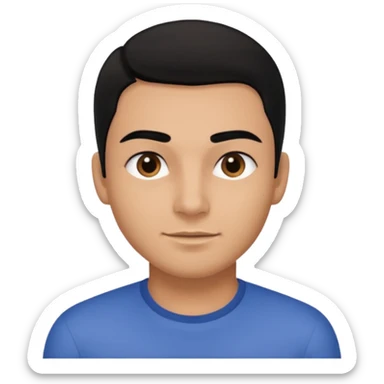 Emoji masculino em estilo 3D / cartoon realista, com pele morena clara, cabelos pretos bem penteados com gel, fios alinhados e com brilho, olhos pretos expressivos, sobrancelhas bem definidas, rosto jovem, expressão simpática e confiante, traços suaves e harmoniosos, sem barba sticker