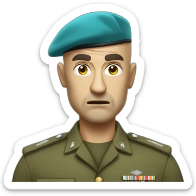 cyan beret bald angry 50 years old man no hair furious very angry frown with khaki idf uniform sticker