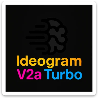 make a non gradient solid but colorful text of "Ideogram V2a Turbo", black background, add this logo too,  sticker