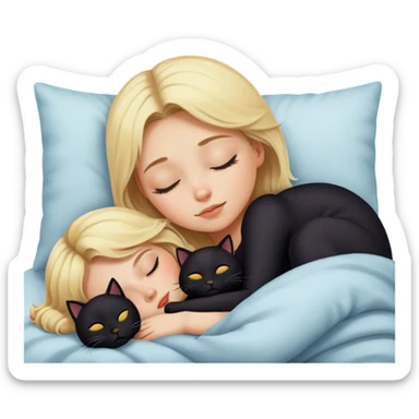 blonde girl sleeping with a black cat sticker
