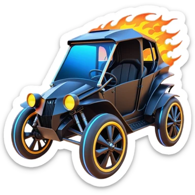 Mad max survival apocalypse ghostly sporty Darth Vader’s Batman-armored 1886 black graphite colored school buggy with horizontal holographic flames painted on the side and neon under glow  sticker