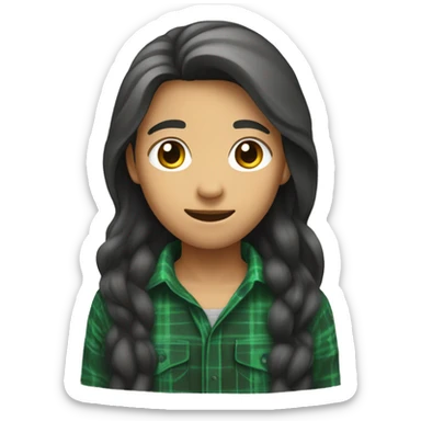 Tan long haired asian with green flannel sticker