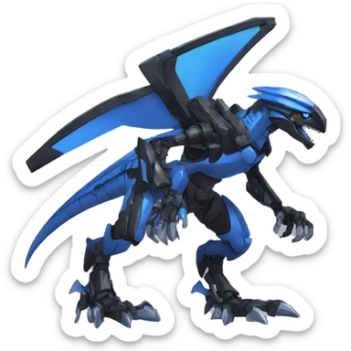 Cool Edgy Futuristic Black Blue Digimon-Fakemon-Raptor-Dragon-Mecha full body sticker