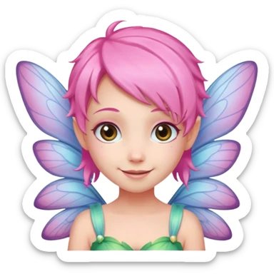 A tiny pastel fairy with pink  hair with glowing wings and a sweet smile  sticker