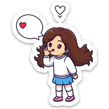 girl with long brown hair blowing a heart kiss sticker