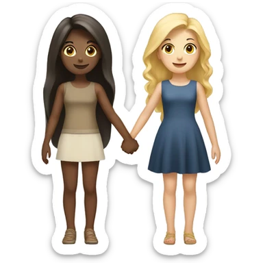 blonde girl and brunette girl holding hands sticker