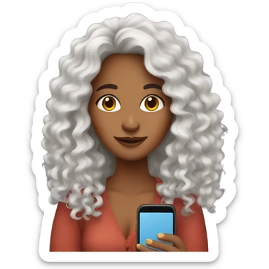 spain woman content creator with long curly hair with phone  sticker