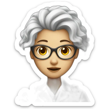 Girl scientist in a labcoat with a violent hair sticker