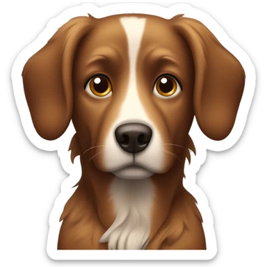 Brown Dog with standing ears and long fur. His face has darker brown spots.  sticker