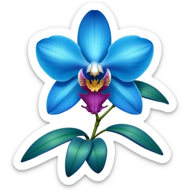 royal blue and cyan orchid with leaves sticker