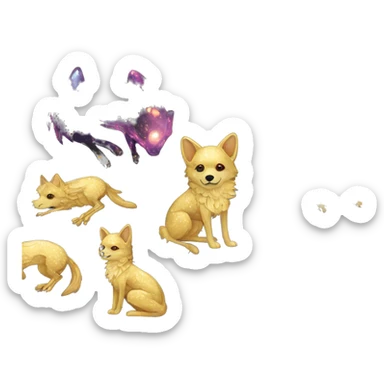 Black iridescent dog fox zombie skeleton gold mechanical nebula galaxy stars flowers fairy lights vintage sticker