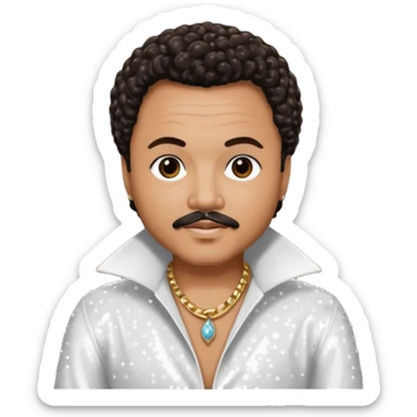 Howard Hewett with dark brown jeri curl hair, white sequin outfit sticker