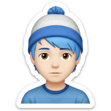 Boy with blue hair and a white beanie sticker