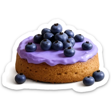 Remove the background, keep only the realistic round cake with blueberry frosting and fresh blueberries, photorealistic style, transparent background. sticker