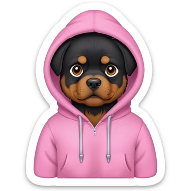 black rottweiler dog wearing a hoodie that’s pink sticker
