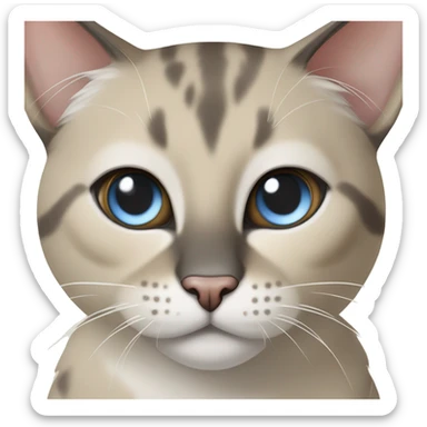 Thai breed adult cat with a light cream-brown body, dark gray nose and face, ears, and paws. sharp ears, and striking light blue eyes  sticker