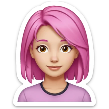 A light-skinned woman with pink hair styled, brown eyes, and a gentle smile. sticker