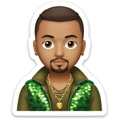 Sean Paul with dark brown hair, olive sequin outfit sticker