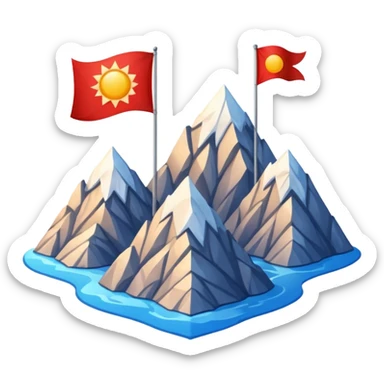 A blue , white and red flag With three mountain and a sun and ⚖️ in the upper part of mountains sticker