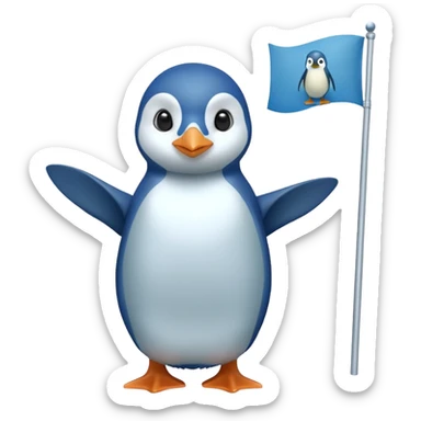 green flag with a detailed blue penguin sticker