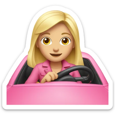 Blonde girl driving pink car  sticker