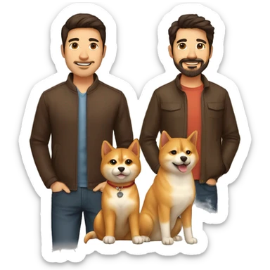 2 men with 1 dog a 2 cats: 1 man spanish brown and 1 man colombian, 2 persian cats and 1 shiba inu dog sticker