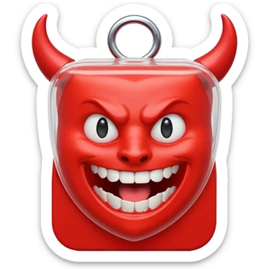 A package of dental floss with a smiling horny devil face  sticker