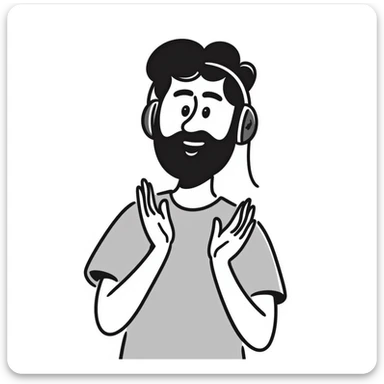 Man with black hair, brown eyes, and black beard wearing gaming headset clapping hands in celebration sticker
