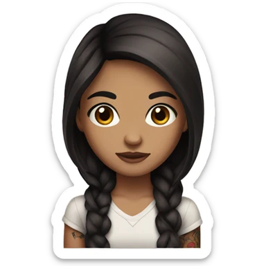 Girl with brown eyes, long dark brown hair, and tattoos sticker