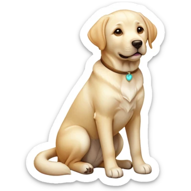 cinematic-[Labrador retriever]-realistic-full-body-sitting-emoji,-tail-resting-loosely-beside-its-paws,-head-tilted-dramatically, -sleek-[cream]-fur,-simplified-yet-realistic-focused-features,-highly-detailed,-glowing-with-an-almost-sarcastic-glow sticker