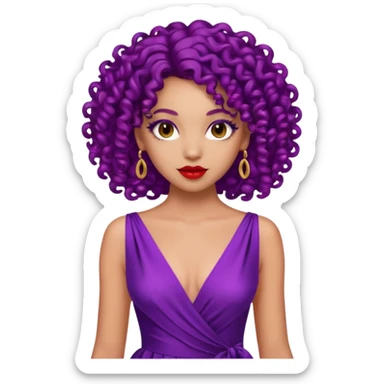 Fashion Model with Purple Curls, red dress sticker