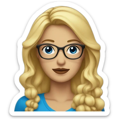 mujer rubia con ojos azules,pelo largo ondulado,labios rojos y gafas negras sticker