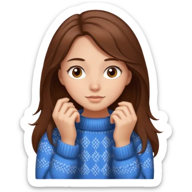 Cozy girl with long brown hair and brown eyes sticker