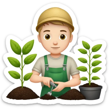 diligent young white male gardener planting sticker