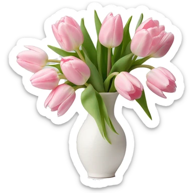 Light pink tulips in white vase in bow  sticker