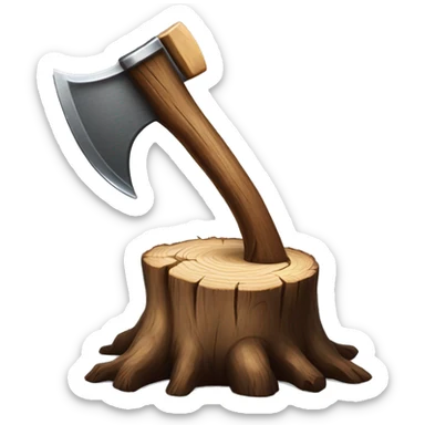 Realistic wood stump with axe sticking out of it sticker