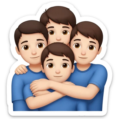 Three cute young brunette brothers hugging each other sticker