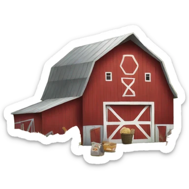 barn on a farm with a yard sale sticker