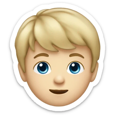 Caucasian little boy with blue eyes and dirty blonde hair with bangs picking his nose sticker
