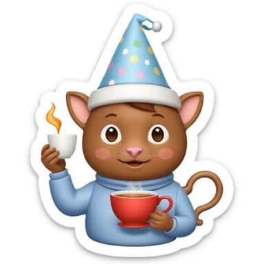 Labubu enjoying tea time, playful and iconic sticker