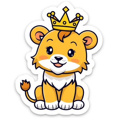 cute baby lion winking with a crown on his head sticker