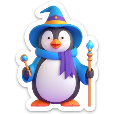 penguin wizard with magic staff and wizard robe sticker