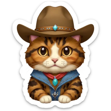 tortoiseshell cat with a cowboy hat, a little sassy sticker