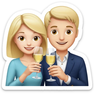 man and girl clinking sparkling wine glasses, cheerful sticker