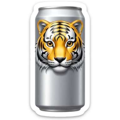 energy drink with with silver background color and a tiger on it sticker