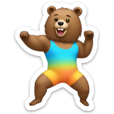 Bear wearing a unitard doing aerobics sticker