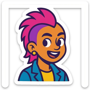 girl with a mohawk, vibrant cartoon style sticker