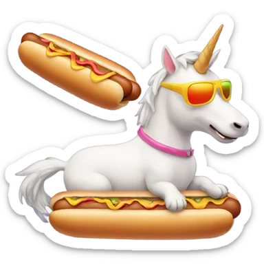 hot dog with sunglasses riding a unicorn cat sticker