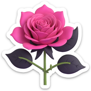 3D gothic rose with pink petals, black leaves sticker